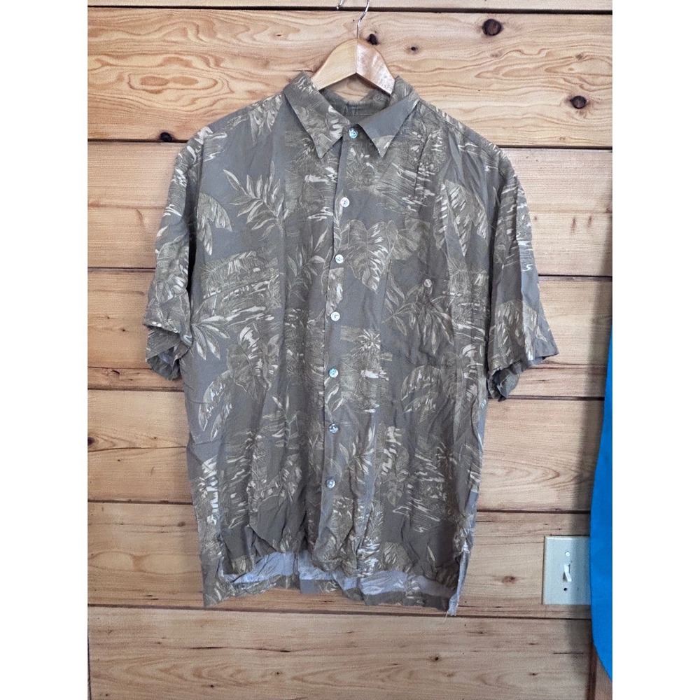 Vintage Tori Richard Mens Aloha Shirt Large Green Tropical Viscose Made n Hawaii